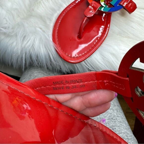 Tory Burch Bright Rainbow Ruby Red Miller Sandals 9 - Picture 5 of 9